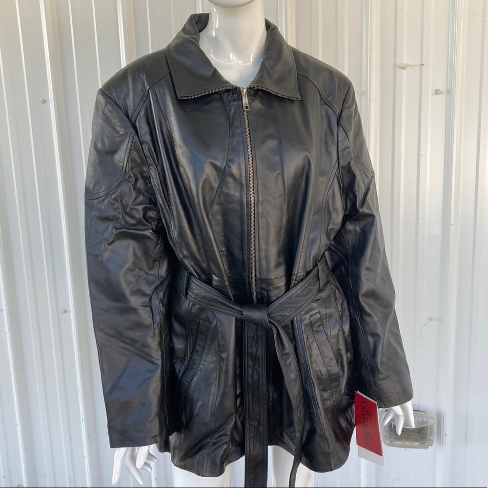 NEW Leather Coat 2X Excelled Black Jacket w Belt